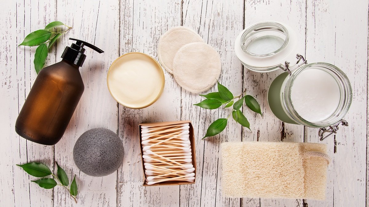 Zero waste supplies for personal hygiene. Sustainable lifestyle concept.
