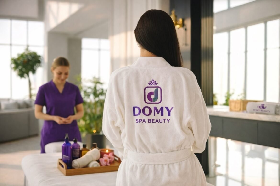 home massage appointment in Dubai with Domy Spa Beauty branded therapist preparing a professional in-home spa setup