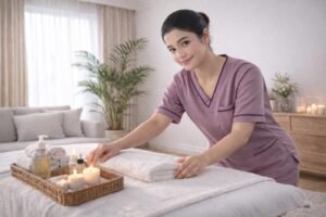 Professional home massage setup reflecting modern wellness lifestyle in Dubai